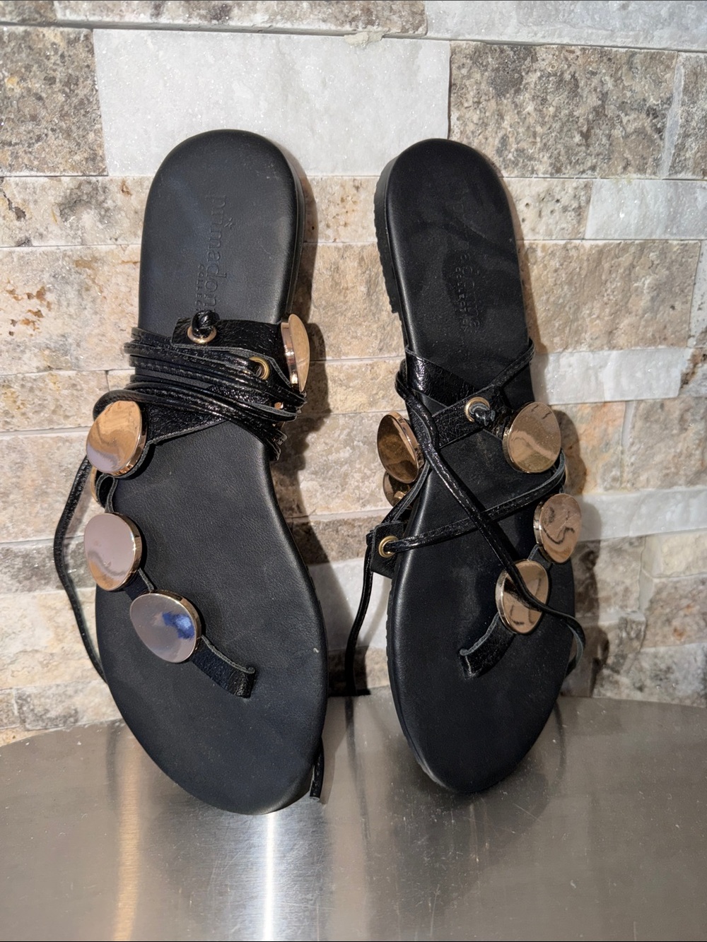 Women's Black Embellished Lace-Up Sandals